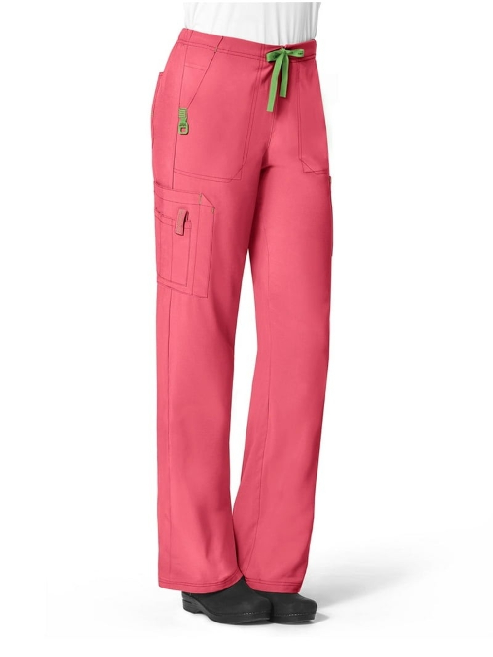 Carhartt Bright Pink Scrub Pants with Green Drawstring